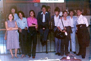 1979_perth_airport Feb 8, 1979, ~ 2.00 pm. At Perth International Airport. 3 senior Malaysian students posing with 8 of 10 JPA students who had just arrived on the delayed flight MH02 from Kuala Lumpur via Jakarta.