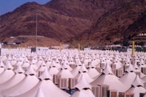 20000319_mina_tents Sun March 19, 2000 (13 Dzulhijjah 1420). Tents in Mina, seen from our bus on our way back to Makkah. We had completed all Hajj components in Mina. Only Tawaf and Sai'e remained, which we did later, on March 21, 2000.