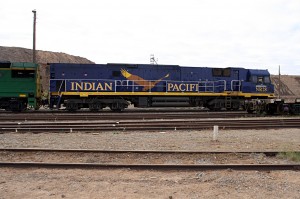 IMG_8162_IP_locos_2_broken_hill_enh Full view of the Indian Pacific main locomotive, in signature blue livery with an image of a wedge-tailed eagle, Australia's largest eagle