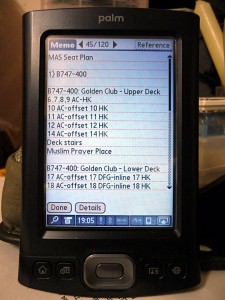 Malaysia Airlines Seat Plan on my Palm TX's Memos
